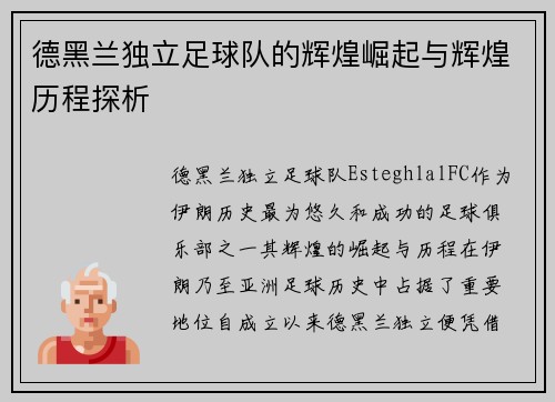 德黑兰独立足球队的辉煌崛起与辉煌历程探析